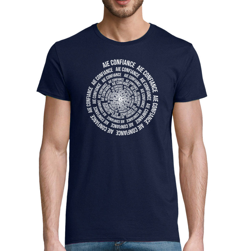 T-shirt homme coton bio bleu marine Aie confiance (Gondrax,Slogans Débiles,Humour)