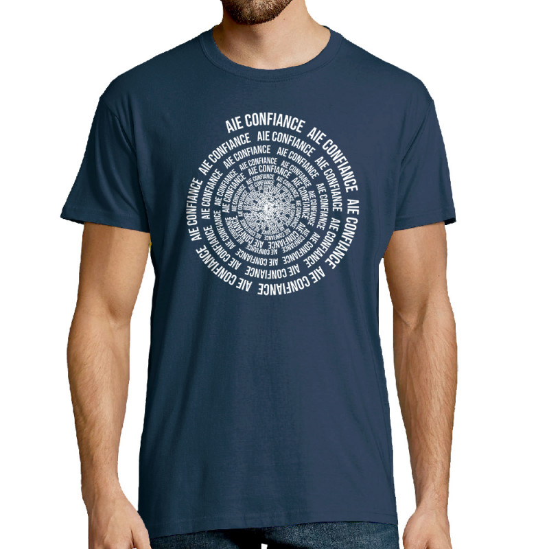 Tee-shirt homme bleu denim Aie confiance (Gondrax,Slogans Débiles,Humour)