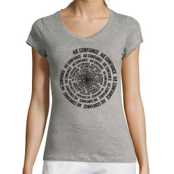 T-shirt femme col V gris chiné Aie confiance (Gondrax,Slogans Débiles,Humour)