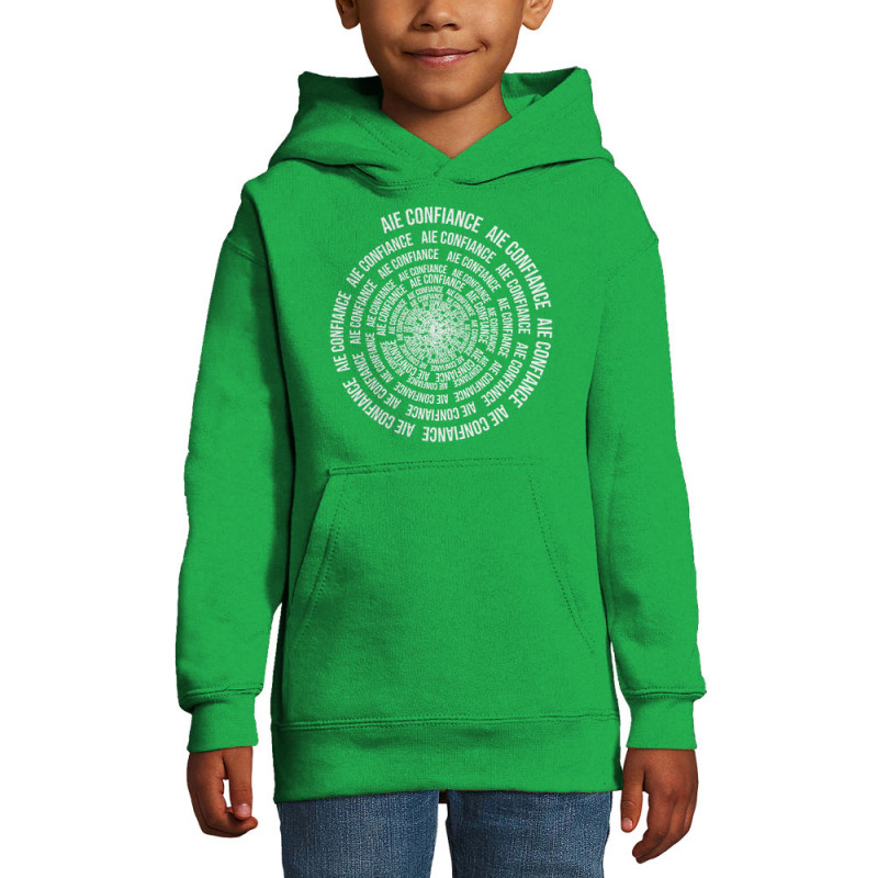 Sweat enfant à capuche vert prairie Aie confiance (Gondrax,Slogans Débiles,Humour)