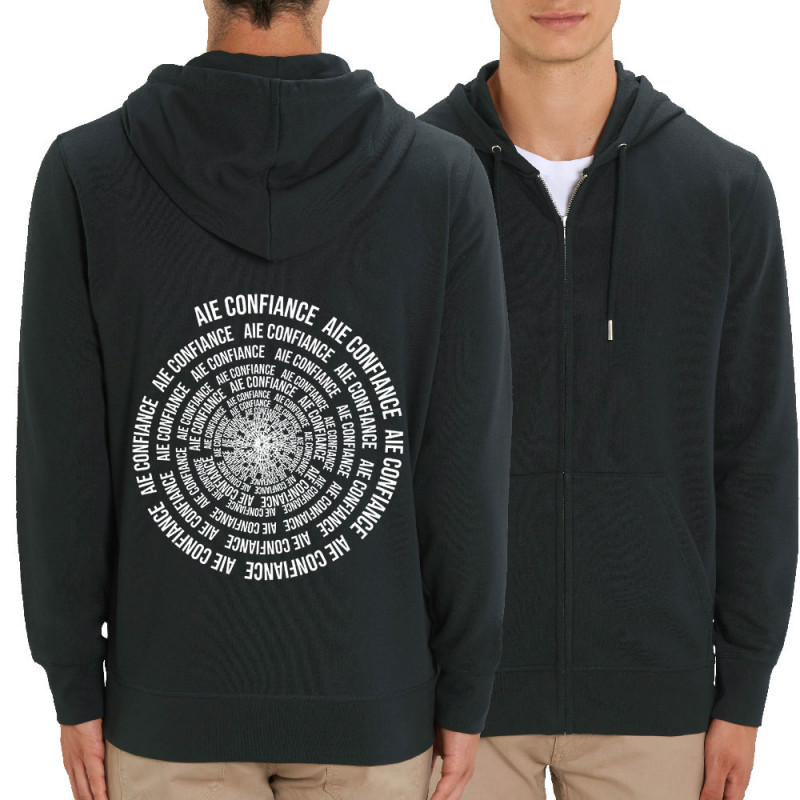 Sweat homme zippé à capuche coton bio noir Aie confiance (Gondrax,Slogans Débiles,Humour)