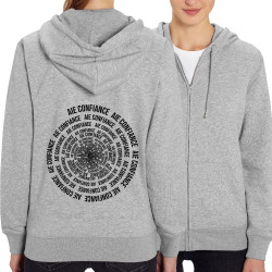 Sweat femme zippé à capuche coton bio gris chiné Aie confiance (Gondrax,Slogans Débiles,Humour)