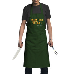 Tablier unisexe vert bouteillle On veut des frites (Gondrax,Fruits & Légumes,Slogans Débiles)