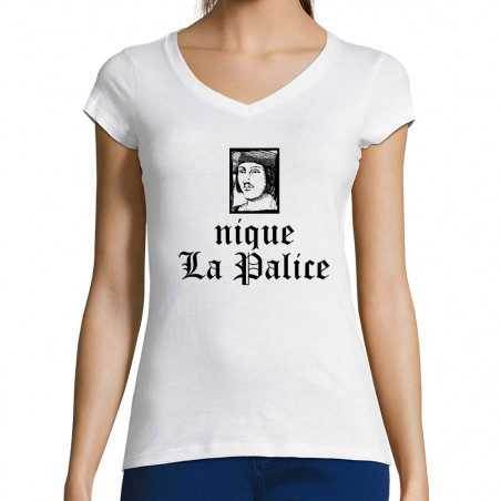 T-shirt femme col V "Nique...
