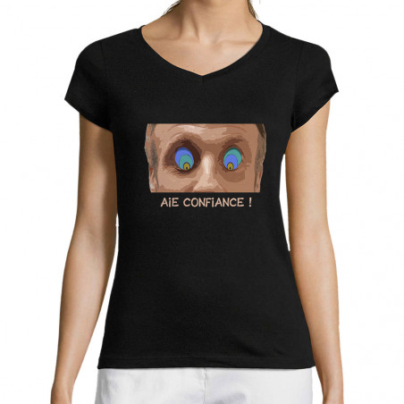 T-shirt femme col V "Aie...