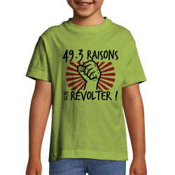 T-shirt enfant vert pomme 49-3 raisons de se révolter (Gondrax,Slogans engagés)