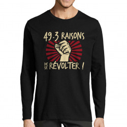 T-shirt homme manches longues noir 49-3 raisons de se révolter (Gondrax,Slogans engagés)