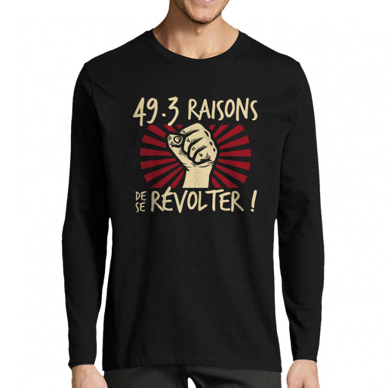 T-shirt homme manches longues noir 49-3 raisons de se révolter (Gondrax,Slogans engagés)