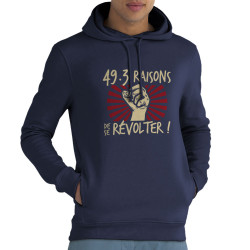 Sweat homme à capuche coton bio bleu marine 49-3 raisons de se révolter (Gondrax,Slogans engagés)