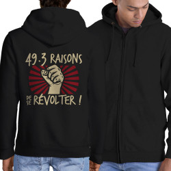 Sweat homme à capuche zippé noir 49-3 raisons de se révolter (Gondrax,Slogans engagés)