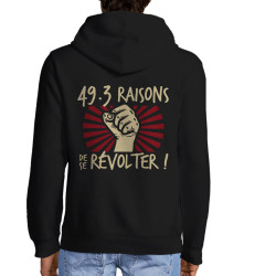 Sweat homme à capuche zippé noir 49-3 raisons de se révolter (Gondrax,Slogans engagés)
