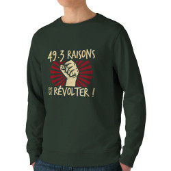 Sweat homme bio col rond vert foncé 49-3 raisons de se révolter (Gondrax,Slogans engagés)