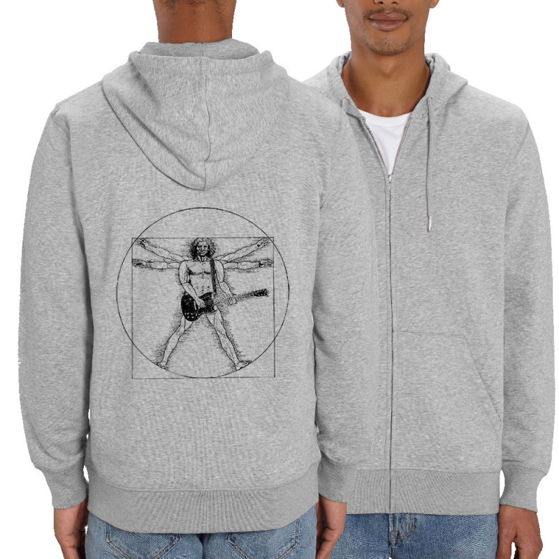 Sweat homme zippé à capuche coton bio gris chiné Vitruve Rock (Gondrax,Rock & Punk,Musée,Humour,Homme de Vitruve)