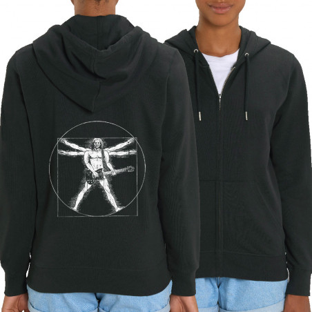 Sweat femme zippé à capuche coton bio noir Vitruve Rock (Gondrax,Rock & Punk,Musée,Humour,Homme de Vitruve)