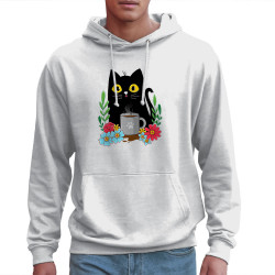 Sweat homme à capuche blanc Coffee cat (Animaux,Fruits & Légumes,Manga Kawaï japan,Chats)