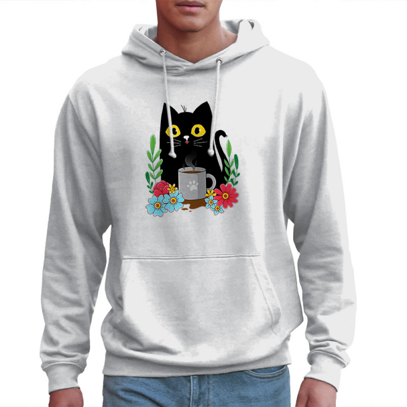 Sweat homme à capuche blanc Coffee cat (Animaux,Fruits & Légumes,Manga Kawaï japan,Chats)