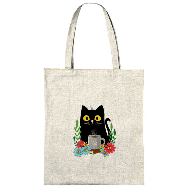 Sac shopping en toile naturel Coffee cat (Animaux,Fruits & Légumes,Manga Kawaï japan,Chats)