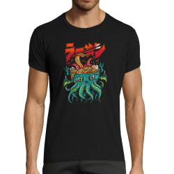 T-shirt homme fit noir Cthulhu noodles (Manga Kawaï japan,Jeux Vidéo / Geek)