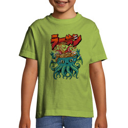 T-shirt enfant vert pomme Cthulhu noodles (Manga Kawaï japan,Jeux Vidéo / Geek)