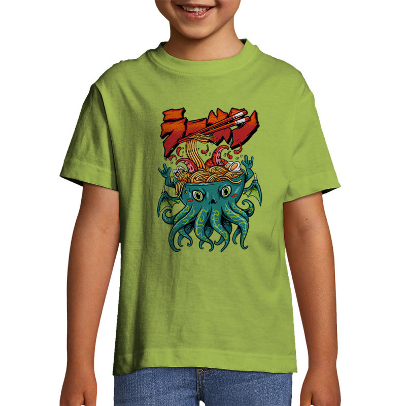 T-shirt enfant vert pomme Cthulhu noodles (Manga Kawaï japan,Jeux Vidéo / Geek)