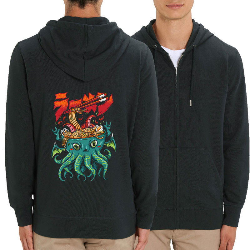 Sweat homme zippé à capuche coton bio noir Cthulhu noodles (Manga Kawaï japan,Jeux Vidéo / Geek)