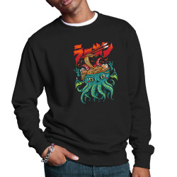 Sweat homme col rond noir Cthulhu noodles (Manga Kawaï japan,Jeux Vidéo / Geek)
