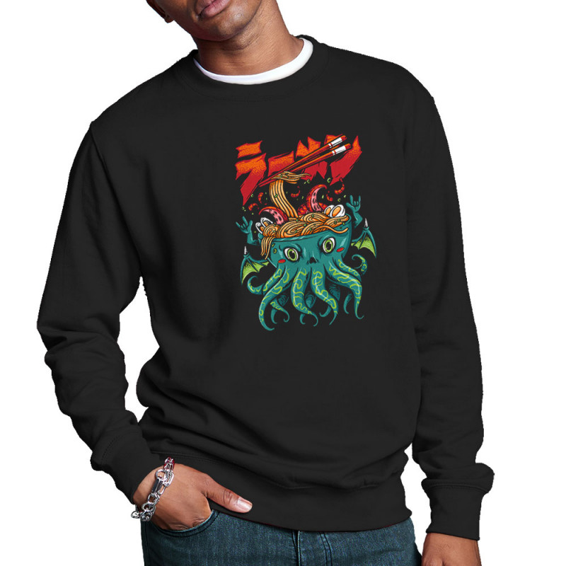 Sweat homme col rond noir Cthulhu noodles (Manga Kawaï japan,Jeux Vidéo / Geek)