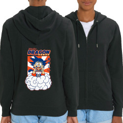Sweat femme zippé à capuche coton bio noir Dragon Ball Ramen (Manga Kawaï japan,Jeux Vidéo / Geek)