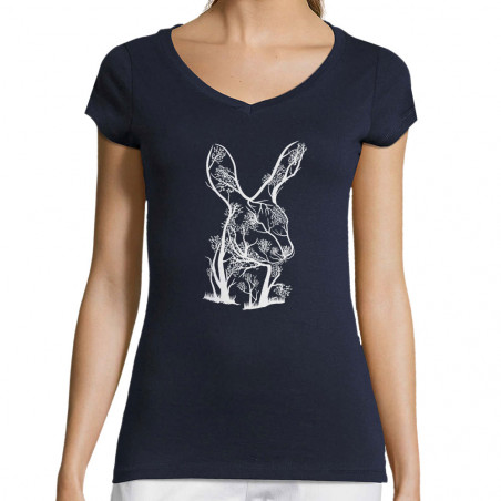 T-shirt femme col V "Rabbit...