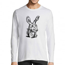 T-shirt homme manches longues blanc Rabbit Tree (Caffein Art,Animaux,Ethnique)