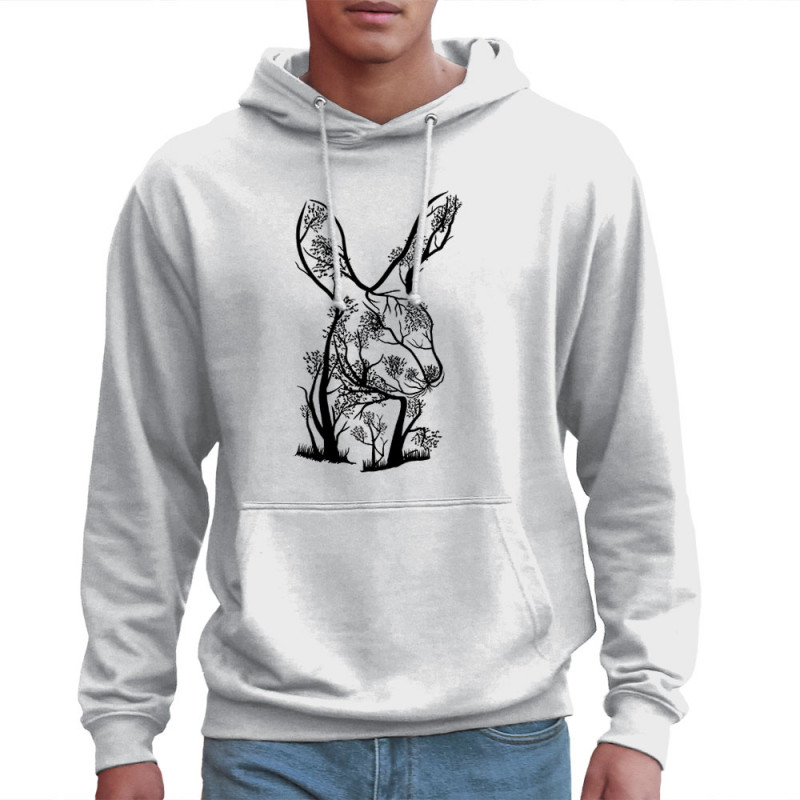 Sweat homme à capuche blanc Rabbit Tree (Caffein Art,Animaux,Ethnique)