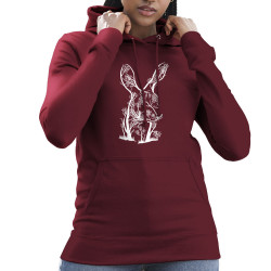 Sweat femme à capuche bordeaux Rabbit Tree (Caffein Art,Animaux,Ethnique)