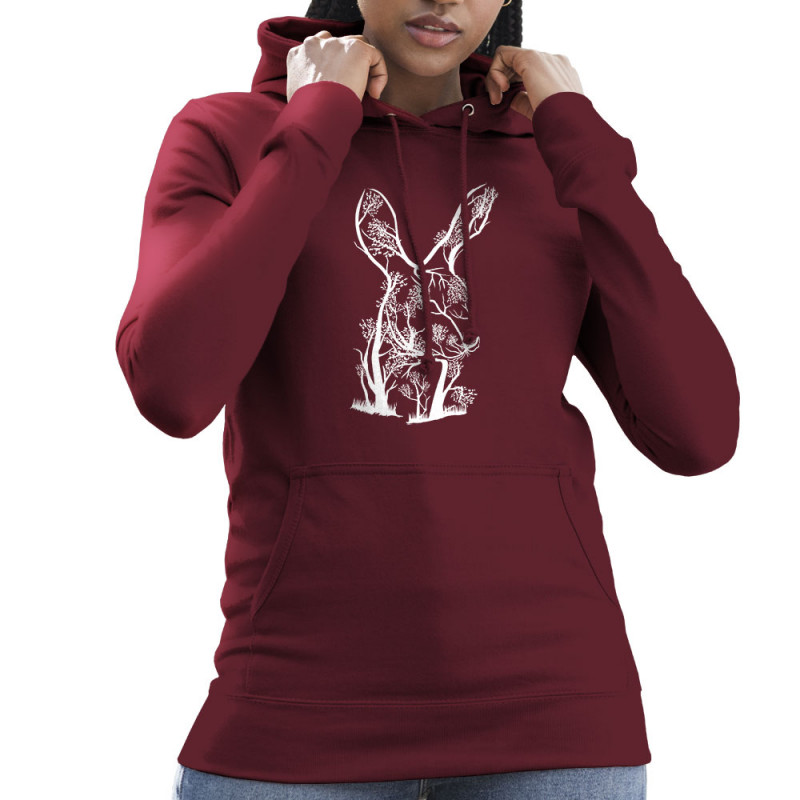 Sweat femme à capuche bordeaux Rabbit Tree (Caffein Art,Animaux,Ethnique)