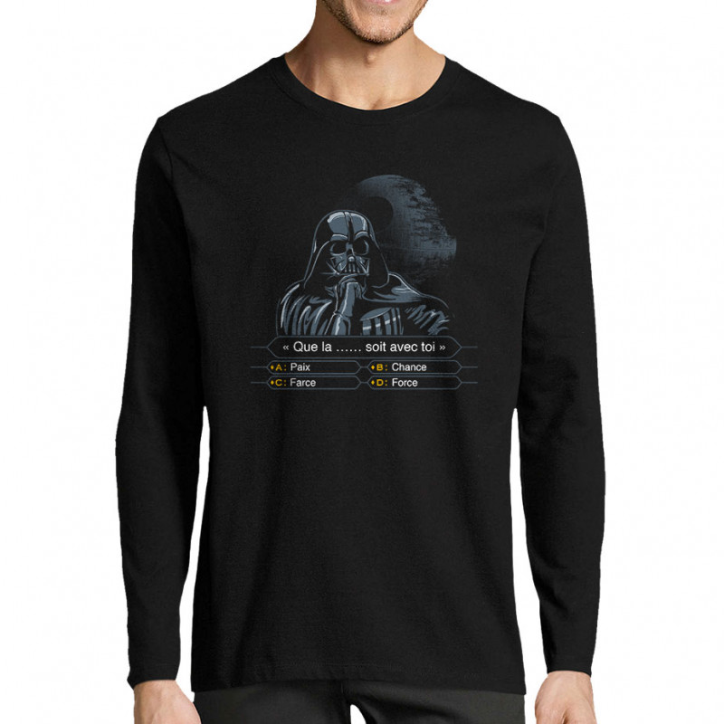 T-shirt homme manches longues noir Dark Vador veut gagner des millions (Films/Séries,Humour,Star Wars)
