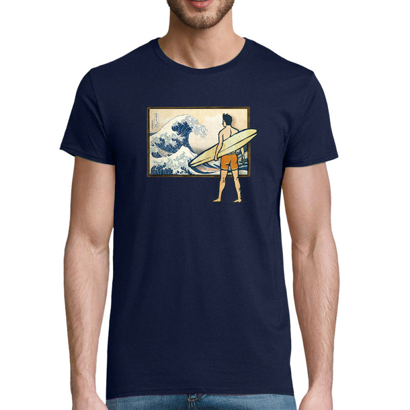 T-shirt homme coton bio bleu marine Brice Hokusaï (Gondrax,Humour,Hokusaï,Musée,Skate)