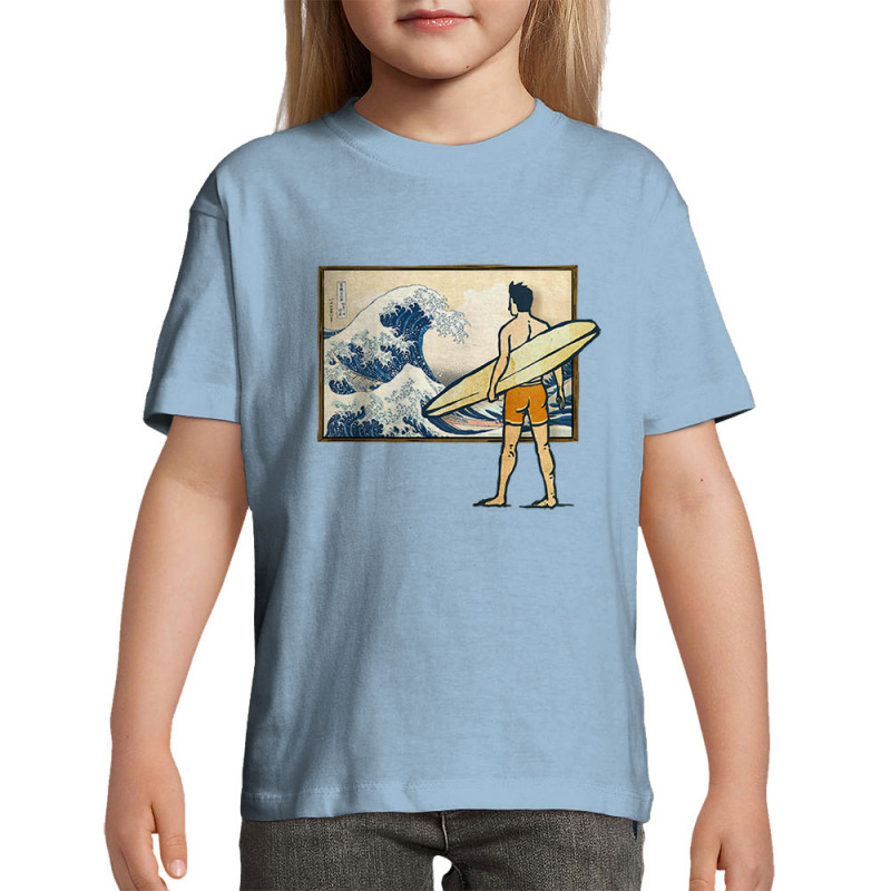 T-shirt enfant bleu ciel Brice Hokusaï (Gondrax,Humour,Hokusaï,Musée,Skate)