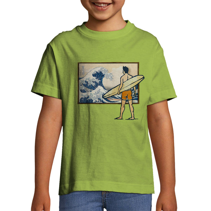 T-shirt enfant vert pomme Brice Hokusaï (Gondrax,Humour,Hokusaï,Musée,Skate)