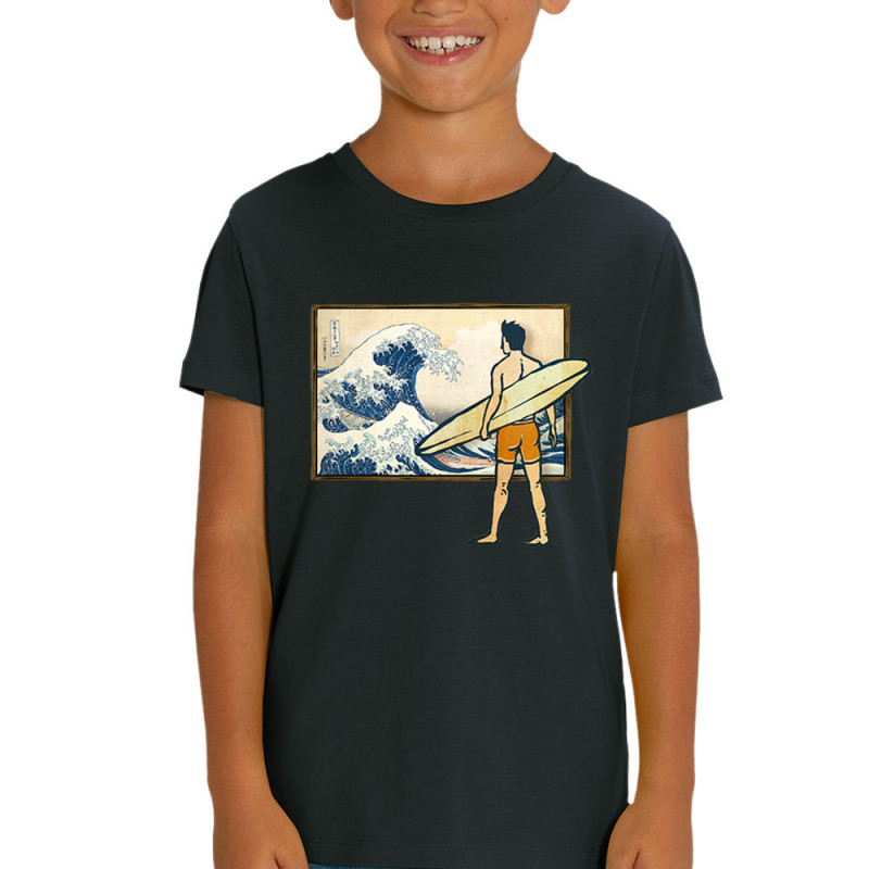 T-shirt enfant coton bio noir Brice Hokusaï (Gondrax,Humour,Hokusaï,Musée,Skate)