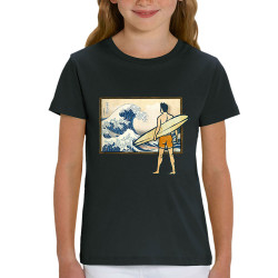 T-shirt enfant coton bio noir Brice Hokusaï (Gondrax,Humour,Hokusaï,Musée,Skate)