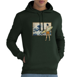 Sweat homme à capuche coton bio vert foncé Brice Hokusaï (Gondrax,Humour,Hokusaï,Musée,Skate)