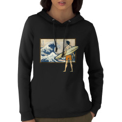 Sweat femme à capuche coton bio noir Brice Hokusaï (Gondrax,Humour,Hokusaï,Musée,Skate)