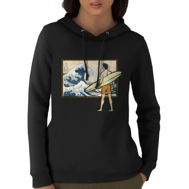 Sweat femme à capuche coton bio noir Brice Hokusaï (Gondrax,Humour,Hokusaï,Musée,Skate)