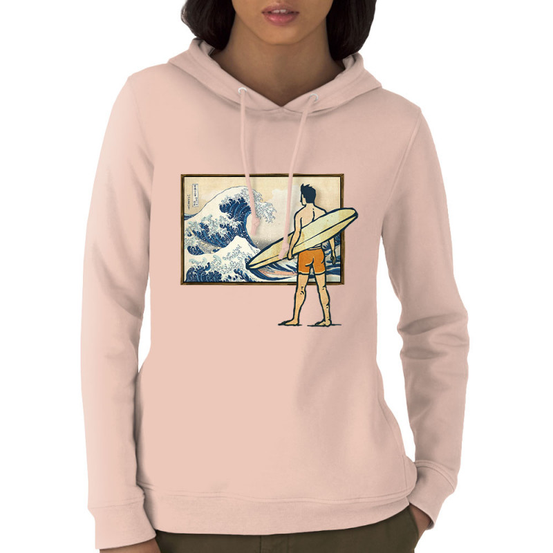 Sweat femme à capuche coton bio rose clair Brice Hokusaï (Gondrax,Humour,Hokusaï,Musée,Skate)