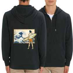 Sweat homme zippé à capuche coton bio noir Brice Hokusaï (Gondrax,Humour,Hokusaï,Musée,Skate)