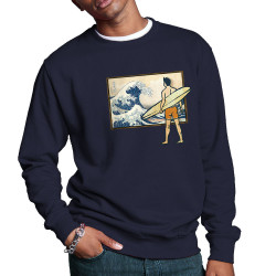 Sweat homme col rond bleu marine Brice Hokusaï (Gondrax,Humour,Hokusaï,Musée,Skate)