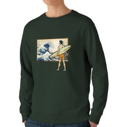 Sweat homme bio col rond vert foncé Brice Hokusaï (Gondrax,Humour,Hokusaï,Musée,Skate)