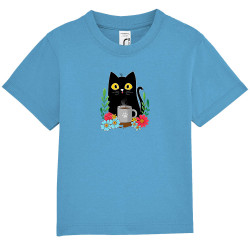 T-shirt bébé bleu azur Coffee cat (Animaux,Fruits & Légumes,Manga Kawaï japan,Chats)