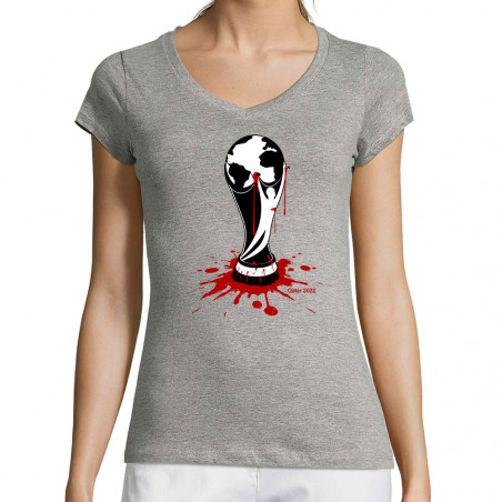 T-shirt femme col V "Qatar...