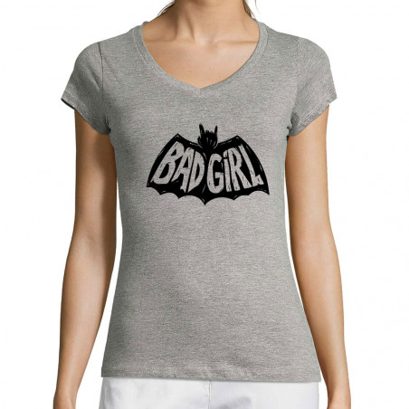 T-shirt femme col V "BADGIRL"