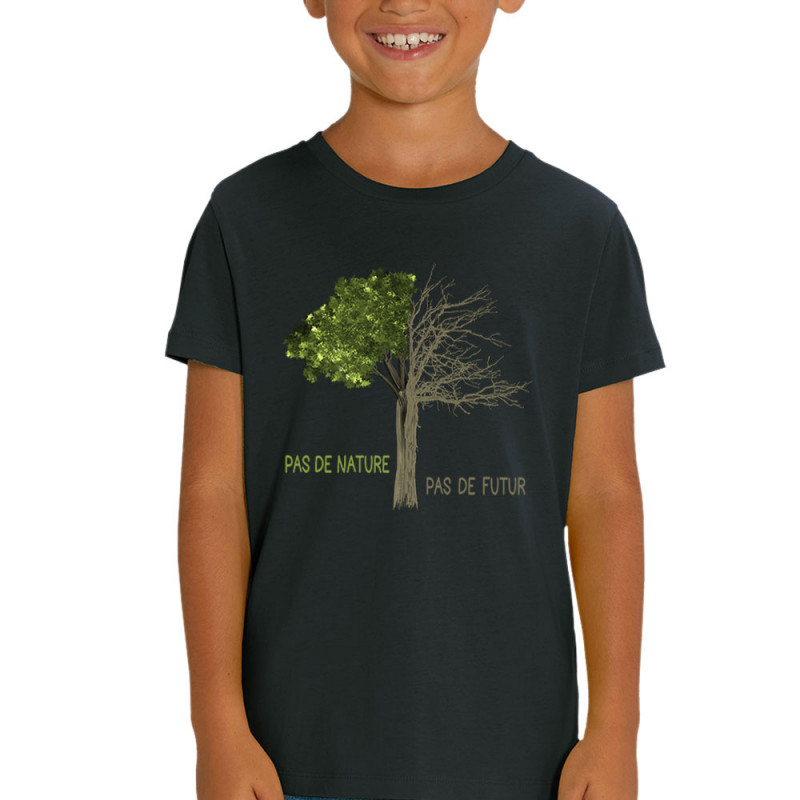 T-shirt enfant coton bio noir Pas de nature Arbre (Gondrax,Ecologie,Slogans engagés)